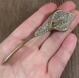 Calla Lily Brooch Pin Gold Tone Pave Crystal Rhinestones Gold Tone Large 3.75??? *