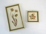 1963 Pair Framed German Democratic Republic GDR Zipfelhaus Dried Flower Art