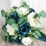 Teal Wedding Flowers Peacock Wedding Bouquets in Teal Roses and White Peony Wedding Flowers Teal and Baby's Breath Bridal Flowers