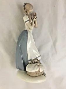 Cecilia 9.5" Carnation Maiden Woman with Basket of Flowers Figurine - Marked