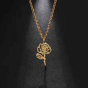 Birth Flower Necklace for Women Stainless Steel Pendant Choker Rose Jewelry Gift