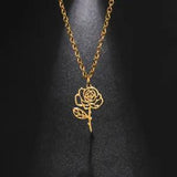 Birth Flower Necklace for Women Stainless Steel Pendant Choker Rose Jewelry Gift