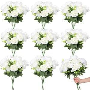 16 Bunches Peonies Artificial Flowers Pink Silk Fake Peony Bouquet Faux
