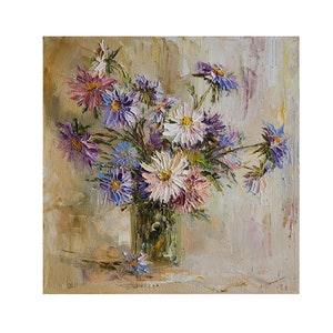 Original Flower Bouquet,Fall Flowers,Daisy Flowers,Impasto Painting,Floral Painting,Nursery Wall Art,Canvas Painting,13 by13  inches