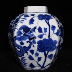 5.9" China old dynasty Porcelain kangxi mark Blue white Dragon peony flowers pot