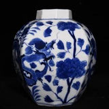 5.9" China old dynasty Porcelain kangxi mark Blue white Dragon peony flowers pot