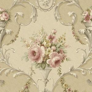 Vintage Victorian Rose Bouquet Wallpaper ¡§C Antique Shabby Chic, Country Cottage Floral, Acanthus Wedding Scroll - 12"" Sample IM36424sopp
