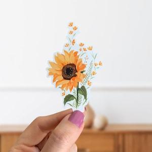 Sunflower Floral Sticker- Glossy Vinyl Die Cut Sticker- Yellow Laptop Decal- Hydro Flask Sticker- Computer Sticker-