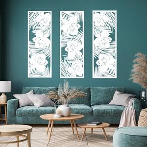 3D BOHO, PALM, wall art decor, plant, tropical, flowers,orchid,set of 3, wooden, large, decor, screen, decorative panels,fretwork, carved