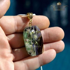 Dandelion Necklace for women. Wood Resin Jewelry. Crystal terrarium dried flower Pendant necklace. Make a wish necklace Unique gift.