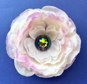 4" Lavender Violet Blush Ranunculus Silk Flower Hair Clip Purple AB Cabochon