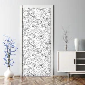 Peony Renters Floral Flower Mural Floral Black & White Self Adhesive Door Decal