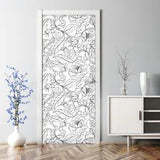 Peony Renters Floral Flower Mural Floral Black & White Self Adhesive Door Decal