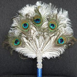 Ostrich Peacock Feather Fan Bridal Fan Bouquet Ivory Great Gatsby 1902s art deco wedding bouquet fan, Peacock Fan, Bridesmaid Fan Gift