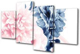 Peony Flower Peach Navy Floral MULTI CANVAS WALL ART Picture Print