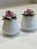 Vtg Crown Stafforshire England Pink Rose/Carnation Flowers Salt Pepper Shakers