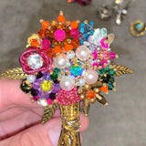 Glass Beaded Flower Bouquet Brooch Pin Handmade Motley Flowers Badge Hand Embroidered Blooming Floral Broach Crystal Beaded Flower Lapel Pin