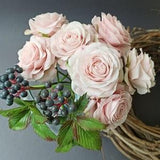 Bouquet of pink rose,Polymer clay realistic rose, Real touch porcelain flowers, Rose branch,English garden rose,Fake Wild grape berries