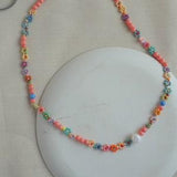 Colorful beaded daisy necklace with real pearl, High quality seed bead choker, Sister gift from sister necklace, Handmade Y2k jewelry