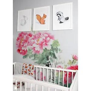 Wall Mural Chinese Ink Traditional Peony Flowers Watercolor Floral Nursery