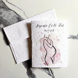 Pink watercolor pregnant women on plantable seed paper or watercolor white paper, happy mother's day
