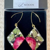 Real red rose bouquet large dangle statement earrings, anniversary gift for her, gift of love, earthy girl, cottage core, nature inspired