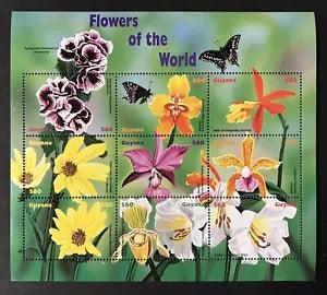 GUYANA FLOWERS OF THE WORLD STAMP SHEET 1999 MNH GERANIUM ORCHID SUNFLOWER LILY