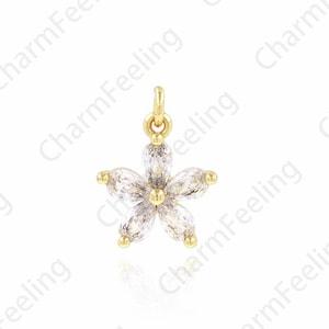 Pentagram Pendant, Flower Charm, 18K Gold Filled Plant Necklace, Flower Pendant, Micropav??? CZ Round Charm, DIY Jewelry Supplies, 12x16x3.5mm