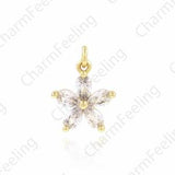 Pentagram Pendant, Flower Charm, 18K Gold Filled Plant Necklace, Flower Pendant, Micropav??? CZ Round Charm, DIY Jewelry Supplies, 12x16x3.5mm