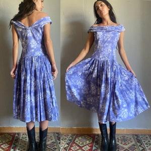 Laura Ashley 80s folk fairy princess vintage lavender rose flower dress, cotton party off shoulder cottagecore coquette ball gown, 12 USA