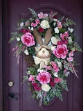 Flower Door Wreath Spring Summer Grarden Bunny Decor Country Style Wall Hanging