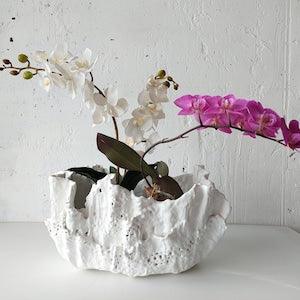 Extra large handmade white planter. Double unique orchid pot. Modern ceramic vase.