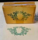 BEAUTIFUL! Green Wreath with Lily Flowers- Rubber stamp mounted on wood