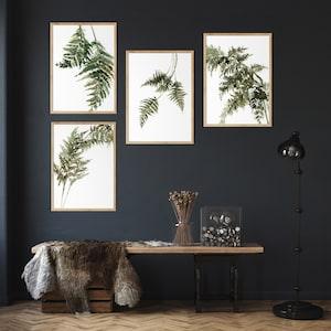Green Fern 4 Art Prints Set, Greenery Gallery Wall Set, Leaf Watercolor Painting, Green Plants Wall Decor Art, Nature Indoor Wall Art Prints