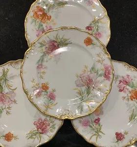 Stunning! 12 Charles Ahrenfeldt Limoges Plates~Colorful Carnations & Raised Gold