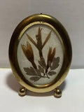 Vintage 60s 70s Brass Glass Frame Dried Flowers Oval Maxim 2??? X 3??? Free Standing