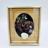 Vintage Glass Framed Dried Pressed Straw Flowers Shadow Box Black Backing Set