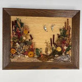 VTG Natural Dried Flower Wall Art Picture Pine Cones Cattails Birds Bark Framed