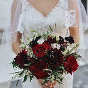 LPF Inspired  - Artificial Bridal Bouquet, Burgundy Rose Wedding Bouquet, Garden Rose Bouquet, Silk Bouquet Wedding Flowers