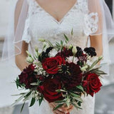 LPF Inspired  - Artificial Bridal Bouquet, Burgundy Rose Wedding Bouquet, Garden Rose Bouquet, Silk Bouquet Wedding Flowers