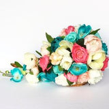 Cascading Wedding Bouquet , Teal and Coral Wedding Bouquet , Tropical Bouquet , Roses , Peonies , Magnolias