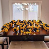 Marigold & Navy Blue Real Touch Rose Bouquets/Boutonnieres/Wrist Corsage/ Floral Hoop Bouquets