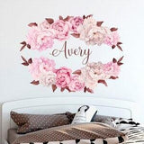 Pink Peony Flower Decal, Personalized Wall Art,Peony Bouquet Wall Decal Girl Nursery  Bush Peony Sticker,Botanical Print Girl Room