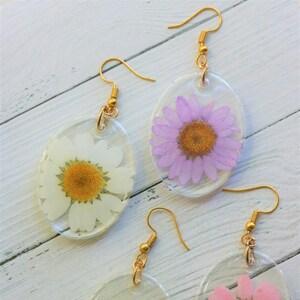 Daisy flower Earrings | Dried Sunflower drop dangle Jewelry | Handmade gift for her | Minimalist dangles | Botanical jewelry