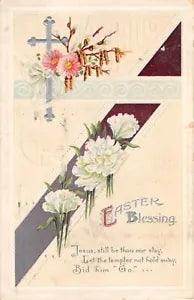 1911 Religious Easter PC-Silver Cross, Daisies, Carnations, Pussy Willows,Catkin