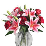 New Listing 11pcs Artificial Flowers Red Fake Roses and Pink Tiger Lily Fake Xmas Flowers