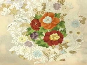 6276172: JAPANESE KIMONO / ANTIQUE NAGOYA OBI / WOVEN PEONY & FLOWER