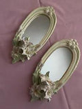 Mirrored Wall Sconces with Lilies, hand painted plaster, 15" x 6.5" each