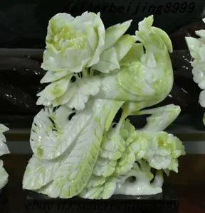 Lantian Jade Stone Carved Phoenix Fenghuang peony flower Bird King ?????????? Statue