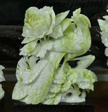 Lantian Jade Stone Carved Phoenix Fenghuang peony flower Bird King ?????????? Statue